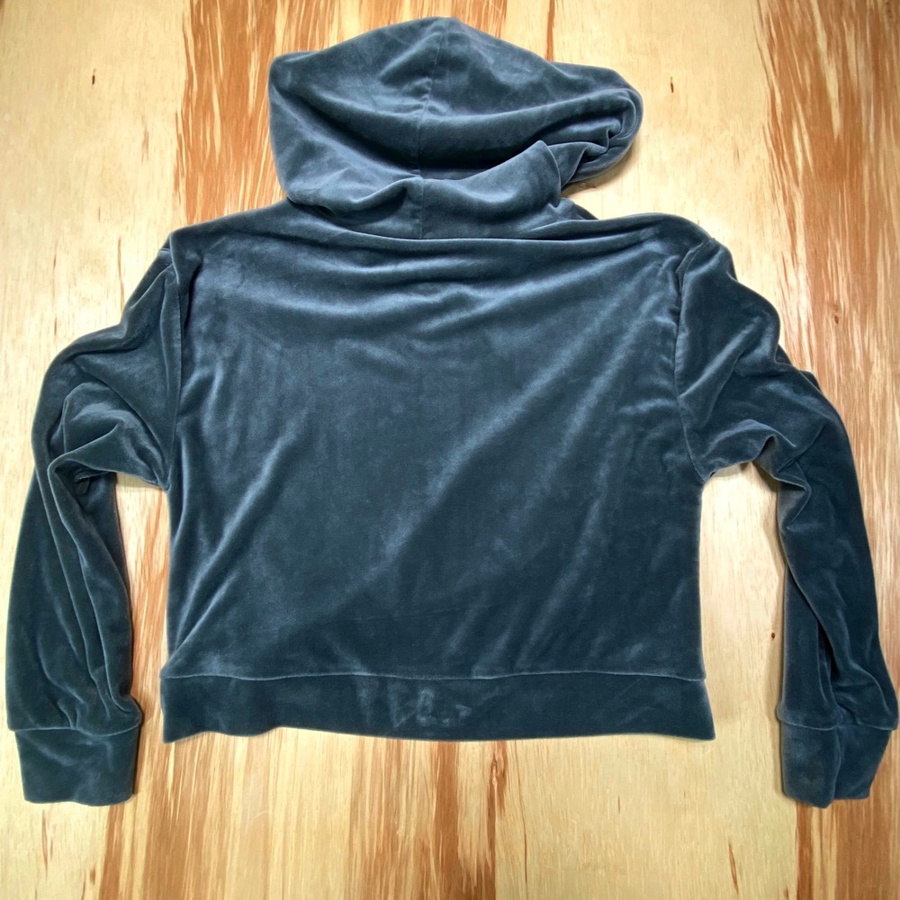 Indero Gray‎ Velour Cropped Hoodie Womens Large Sweatshirt - Picture 4 of 5
